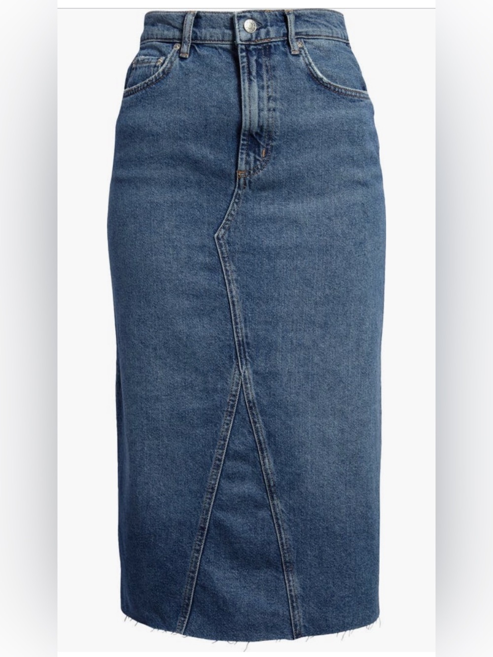NWT RAILS Medium Wash Denim Midi Skirt Raw Hem Distressed Size 24 - Picture 3 of 6